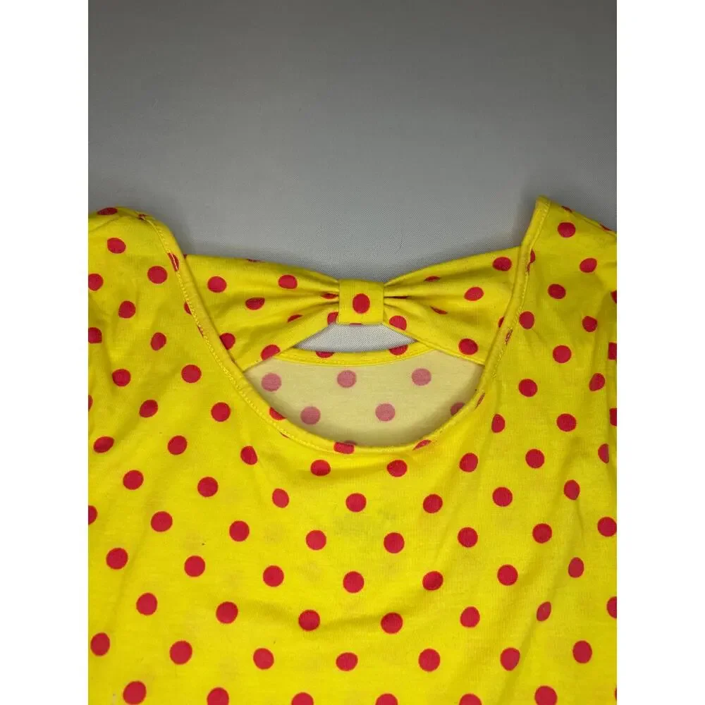 Justice Girls 12 Yellow Red Polka Dot Bow Back Peplum Top Short Sleeve